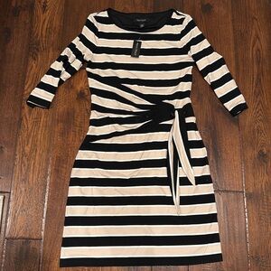 whbm new w tags black and beige strip dress w tie detail. size 6